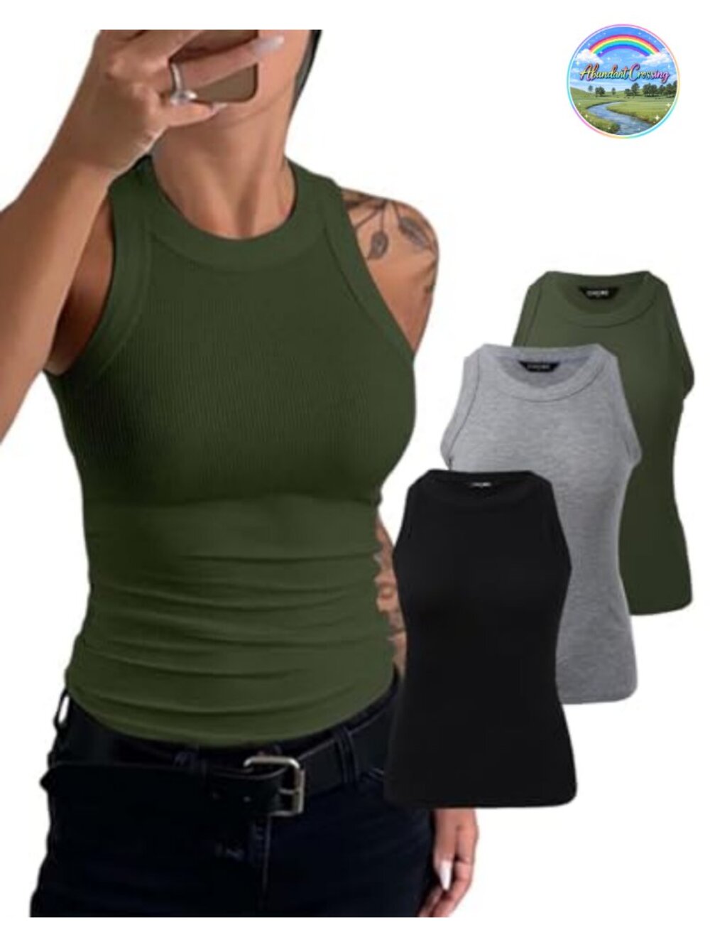 3 Pack Ribbed Racerback Tank Tops Cami Shirts for Women